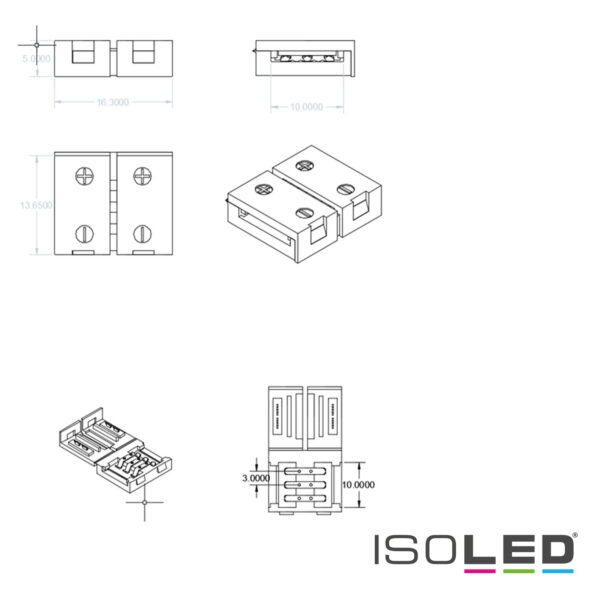 Clip-Verbinder (max. 5A) C1-310 für 3-pol. IP20 Flexstripes mit Breite 10mm, Pitch >12mm
