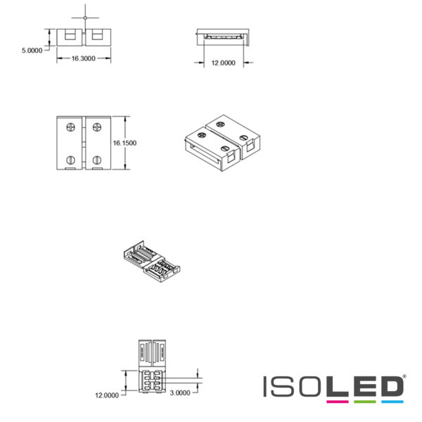 Clip-Verbinder (max. 5A) C1-212 für 2-pol. IP20 Flexstripes mit Breite 12mm, Pitch >12mm