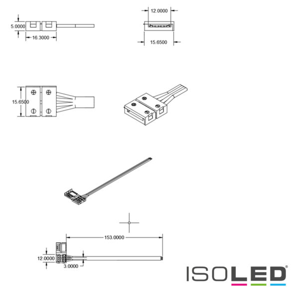 Clip-Kabelanschluss (max. 5A) C1-212 für 2-pol. IP20 Flexstripes mit Breite 12mm, Pitch >12mm