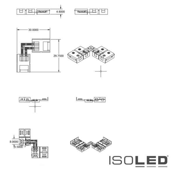 Clip-Eck-Verbinder (max. 5A) C1-28 für 2-pol. IP20 Flexstripes mit Breite 8mm, Pitch >12mm