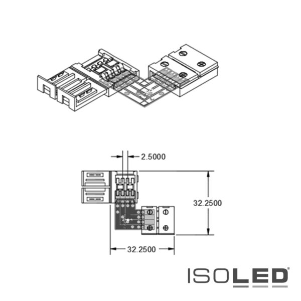 Clip-Eck-Verbinder (max. 5A) C1-210 für 2-pol. IP20 Flexstripes mit Breite 10mm, Pitch >12mm