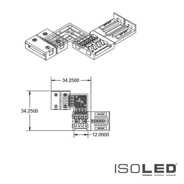 Clip-Eck-Verbinder (max. 5A) C1-212 für 2-pol. IP20 Flexstripes mit Breite 12mm, Pitch >12mm