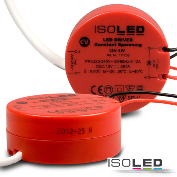 LED Trafo 12V/DC, 0-8W, runde Bauform, SELV