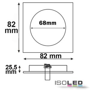 111571_skizze Einbaurahmen BRUSH TWO eckig, Loch 68mm, Alu, schwenkbar, für GU10/MR16 Spots