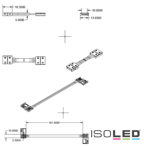 Clip-Verbinder mit Kabel (max. 5A) C1-410 für 4-pol. IP20 Flexstripes mit Breite 10mm, Pitch >12mm