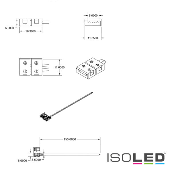 Clip-Kabelanschluss (max. 5A) C1-28 für 2-pol. IP20 Flexstripes mit Breite 8mm, Pitch >12mm