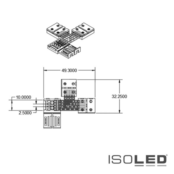 Clip-T-Verbinder (max. 5A) C1-210 für 2-pol. IP20 Flexstripes mit Breite 10mm, Pitch >12mm