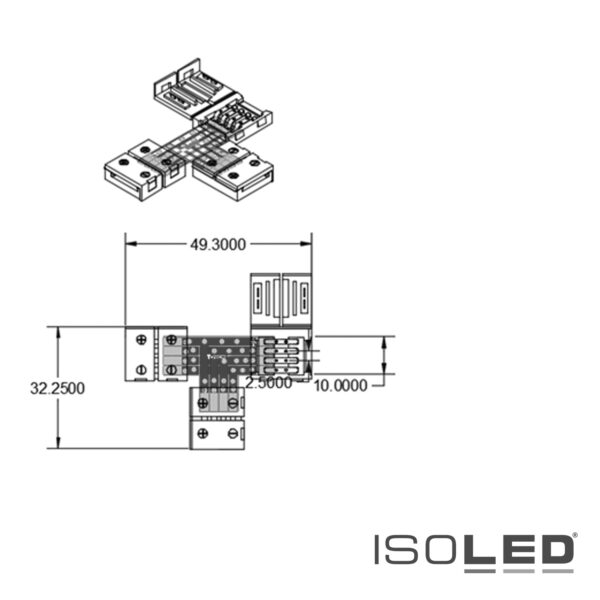 Clip-T-Verbinder (max. 5A) C1-410 für 4-pol. IP20 Flexstripes mit Breite 10mm, Pitch >12mm