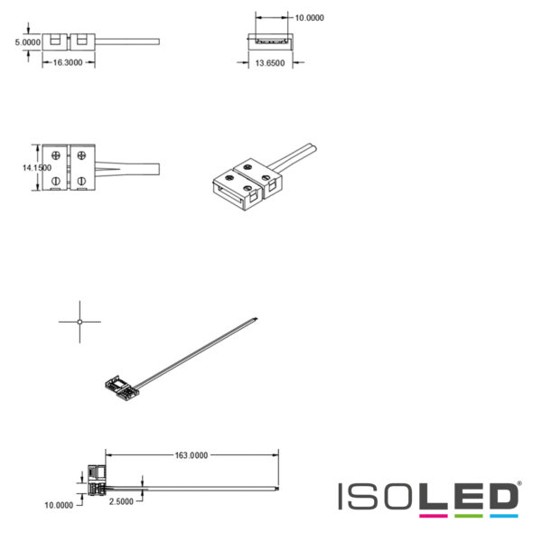 Clip-Kabelanschluss (max. 5A) C1-210 für 2-pol. IP20 Flexstripes mit Breite 10mm, Pitch >12mm