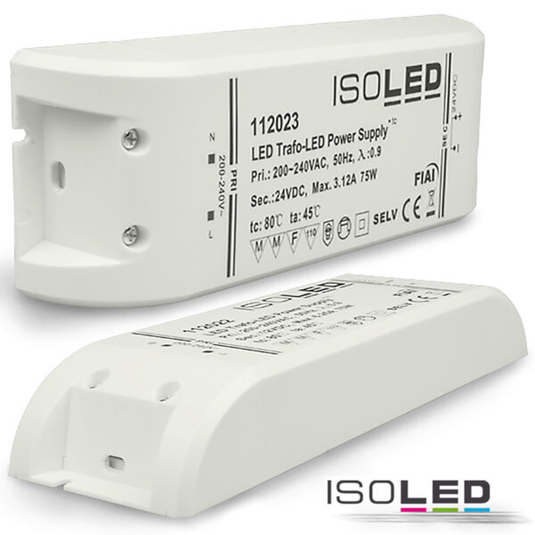 LED Trafo 24V/DC, 0-75W, SELV, flach
