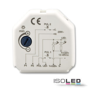 112451_2 Universal-Push PWM-Dimmer für LED Spots / Stripes, 1 Kanal, 12-24V 8A, 36-48V 6A