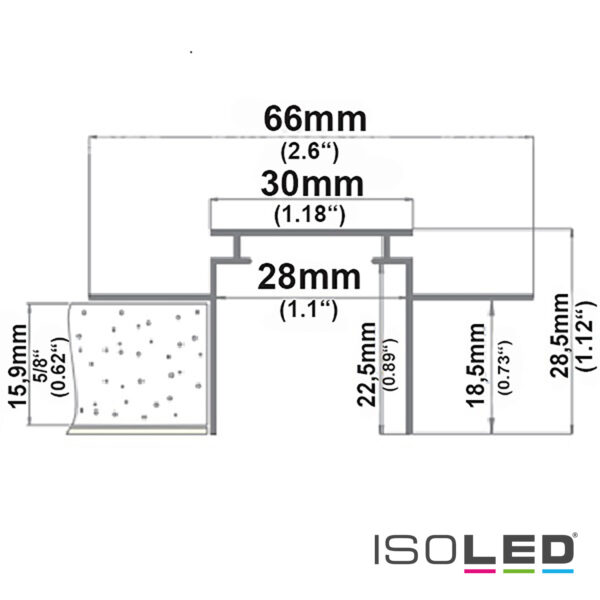 Installationskanal für Einbauprofile WING, L: 200cm für 15mm Rigips-Platten