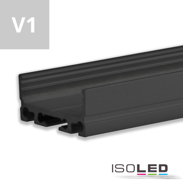 LED Aufbauprofil SURF24 FLAT V1 Aluminium schwarz RAL 9005, 200cm