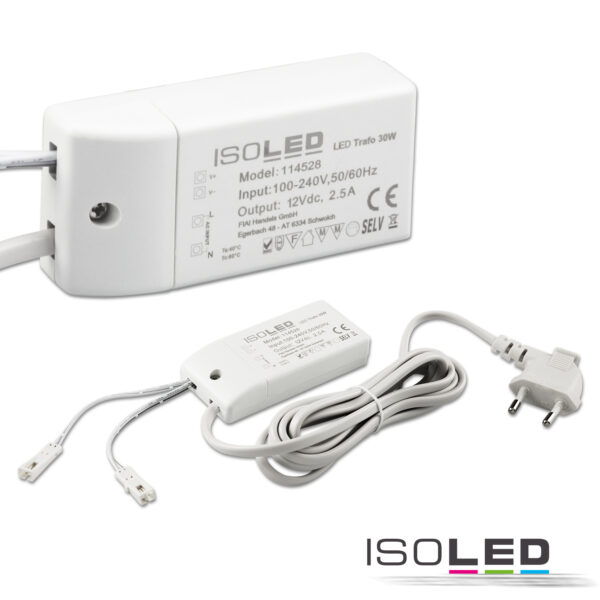 LED Trafo MiniAMP 12V/DC, 0-30W, 200cm Kabel mit Flachstecker, sekundär 2 female Buchsen