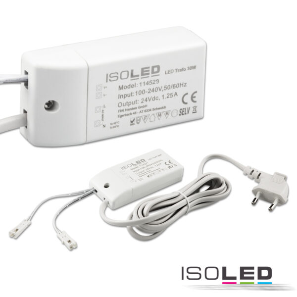 LED Trafo MiniAMP 24V/DC, 0-30W, 200cm Kabel mit Flachstecker, sekundär 2 female Buchsen