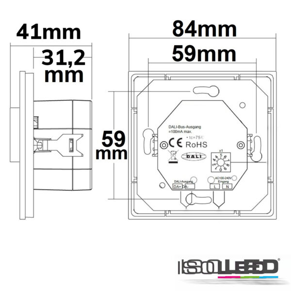 DALI DT8 CCT 1 Gruppe Einbau-Dreh Master-Controller, weiß, 230V AC oder DALI-Bus Spannung