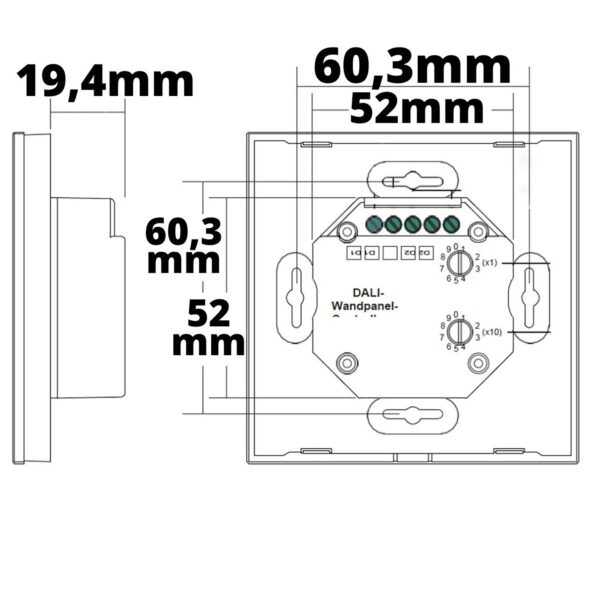 DALI 4 Adressen Einbau-Touch Master-Dimmer, schwarz, Versorgung via DALI-Bus Spannung