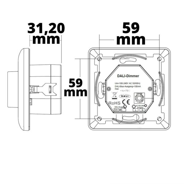 DALI 1 Gruppe Einbau-Dreh Master-Dimmer, weiß, 230V AC oder DALI-Bus Spannung