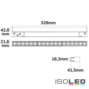 116080_skizze Track48 Leuchte 32cm schwarz, 18W, 36°, UGR<19, 48V DC, 3000K,CRI90, Line+