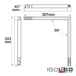 116084_skizze Track48 Eckleuchte horizontal schwarz, 20W, 120°, 48V DC, 3000K,CRI90, Line+