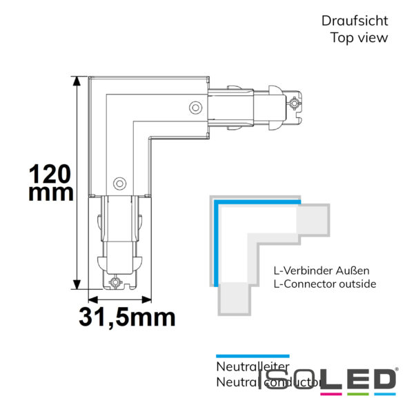 3-Phasen DALI L-Verbinder für Aufbauschiene, N-Leiter außen, weiß