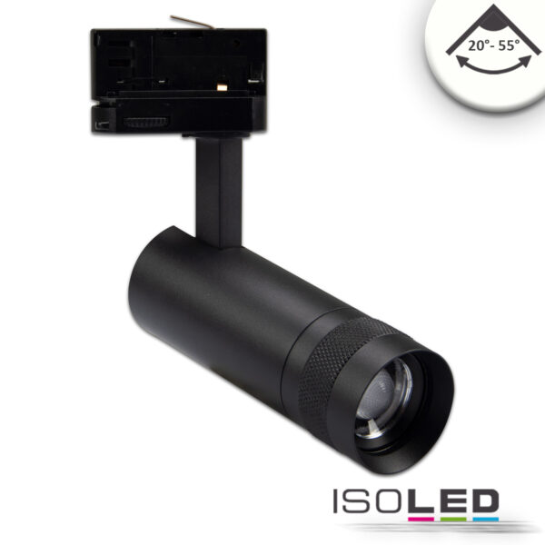 3-Phasen Schienen-Strahler fokussierbar, 8W, 20°-55°, schwarz matt, 4000K