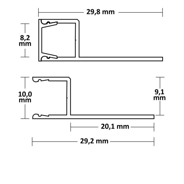 LED Fliesenprofil UP8, weiß RAL 9003 200cm