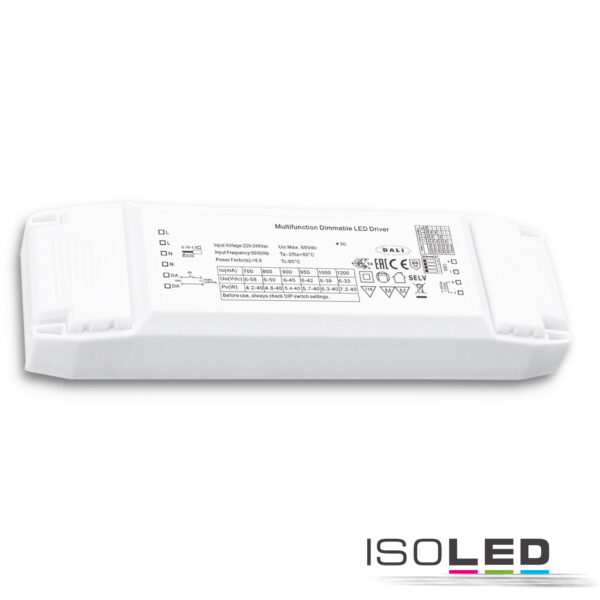 LED Konstantstrom Trafo 700/800/900/950/1050/1200mA, 40W, Push/1-10V/DALI dimmbar, SELV