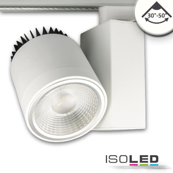 3-Phasen Schienen-Strahler fokussierbar, 30W, 30°-50°, weiß matt, 4000K, dimmbar