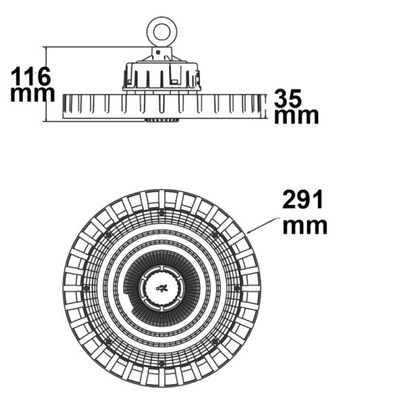 LED Hallenleuchte MS 150W, 90°, IK10, IP65, 1-10V dimmbar, kaltweiß