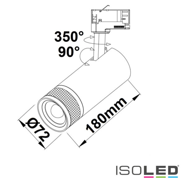 3-Phasen Schienen-Strahler fokussierbar, 24W, 20°-55°, schwarz matt, 3000K, dimmbar